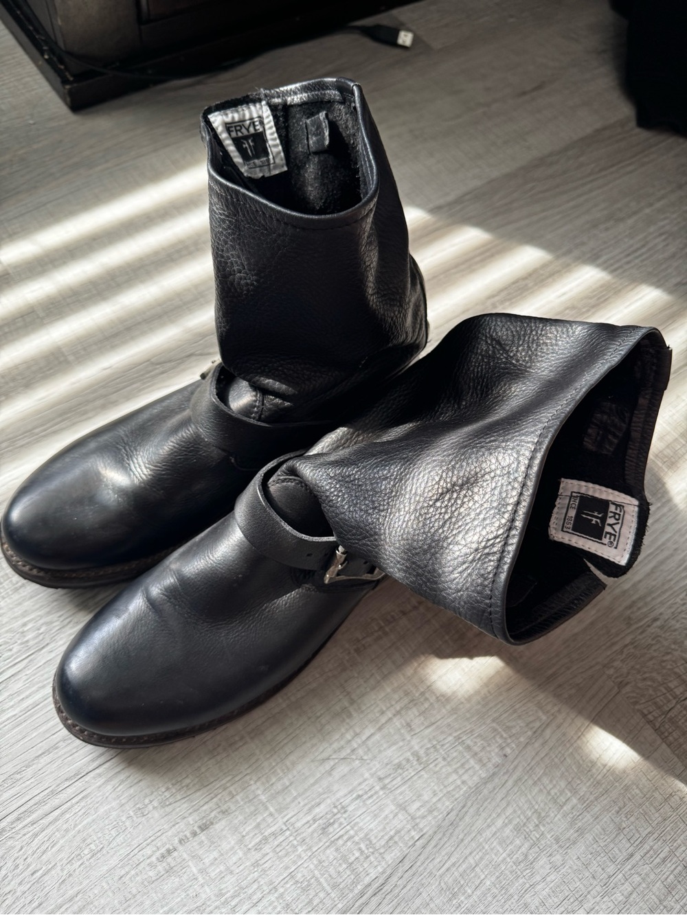 Frye Black Leather Buckle Engineer Boots - Picture 9 of 12